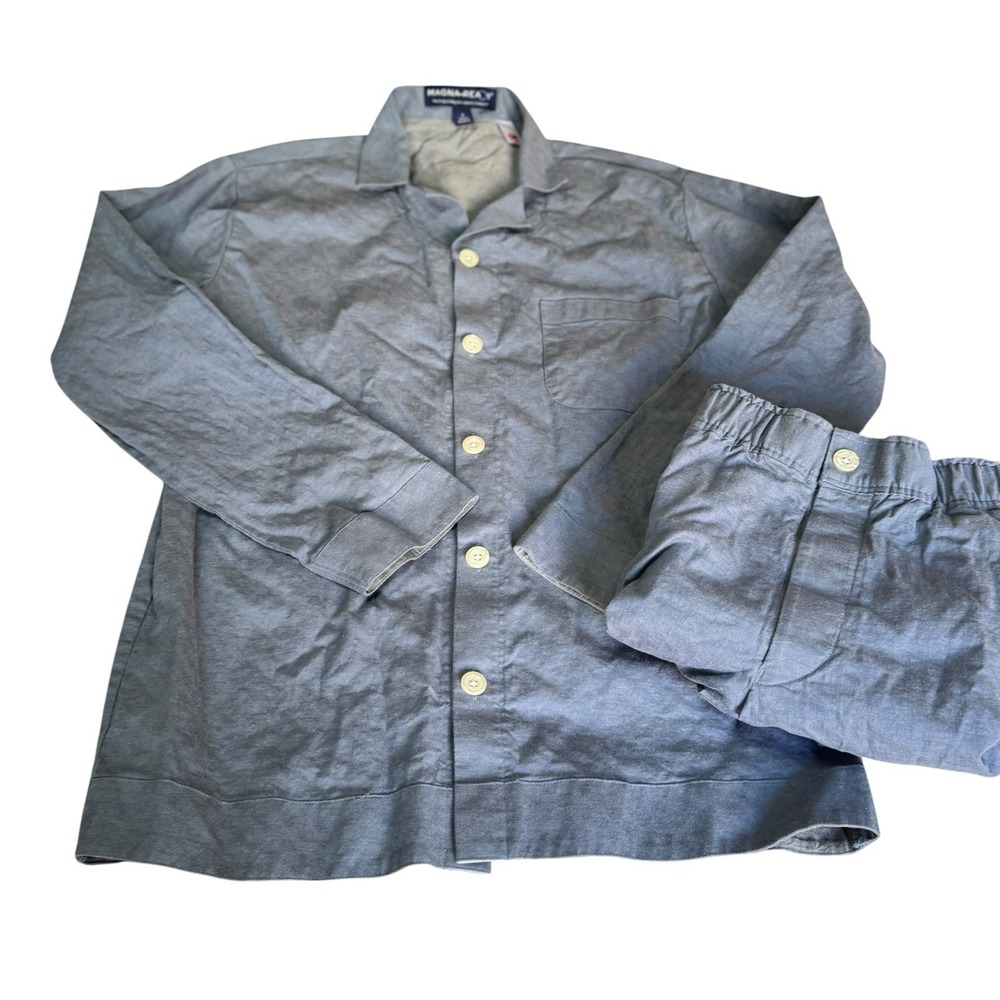 MagnaReady Men's Pajama Set Small‎ Magnetic Button Shirt Pants Adaptive Blue